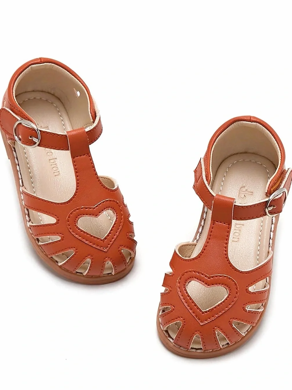 Girls Chestnut Heart Cutout Sandals with Secure Ankle Strap